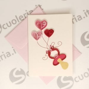 Biglietto auguri mini Origamo Quilling Ciuccio bimba