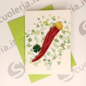 Biglietto auguri mini Origamo Quilling Cornetto fortuna