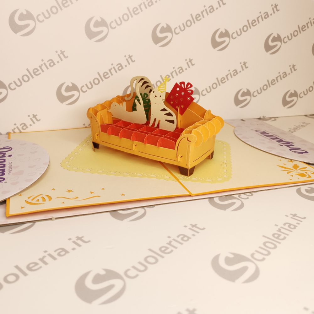 Biglietto auguri Origamo PopUp Gatti sul divano