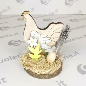 Decorazione pasquale in legno con rafia e piume vere
