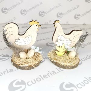 Decorazione pasquale in legno con rafia e piume vere
