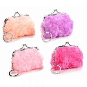Portamonete finto pelo colorato con portachiavi