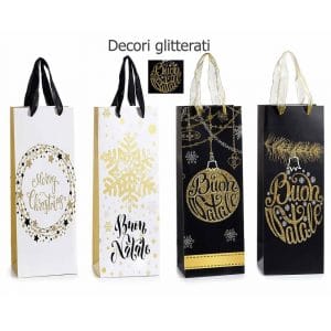 Sacchetto regalo Natale stampa Oro per bottiglia