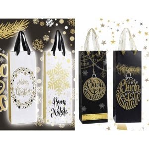 Sacchetto regalo Natale stampa Oro per bottiglia