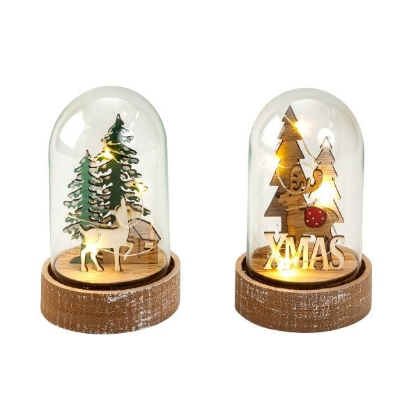 Decorazione natalizia in vetro e legno con luci