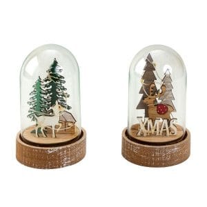 Decorazione natalizia in vetro e legno con luci